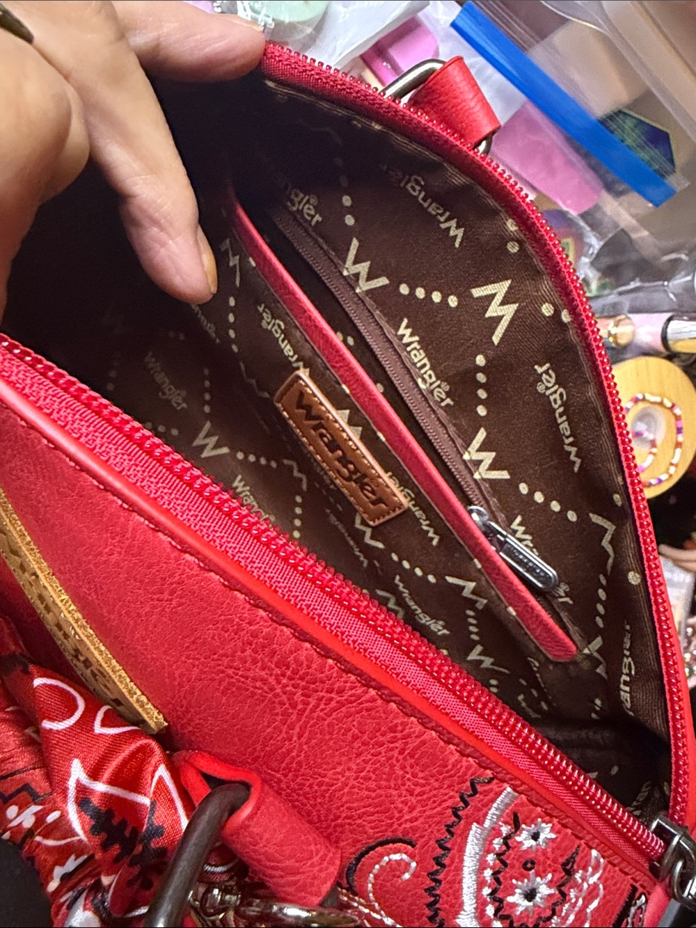Wrangler Red Bandana-Accent Satchel with Bow Charm - Picture 6 of 6
